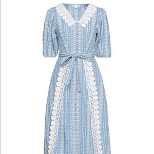 Maje Women's Raviana Lace Collar Midi Dress - Light Blue - Size 0-2 Medium